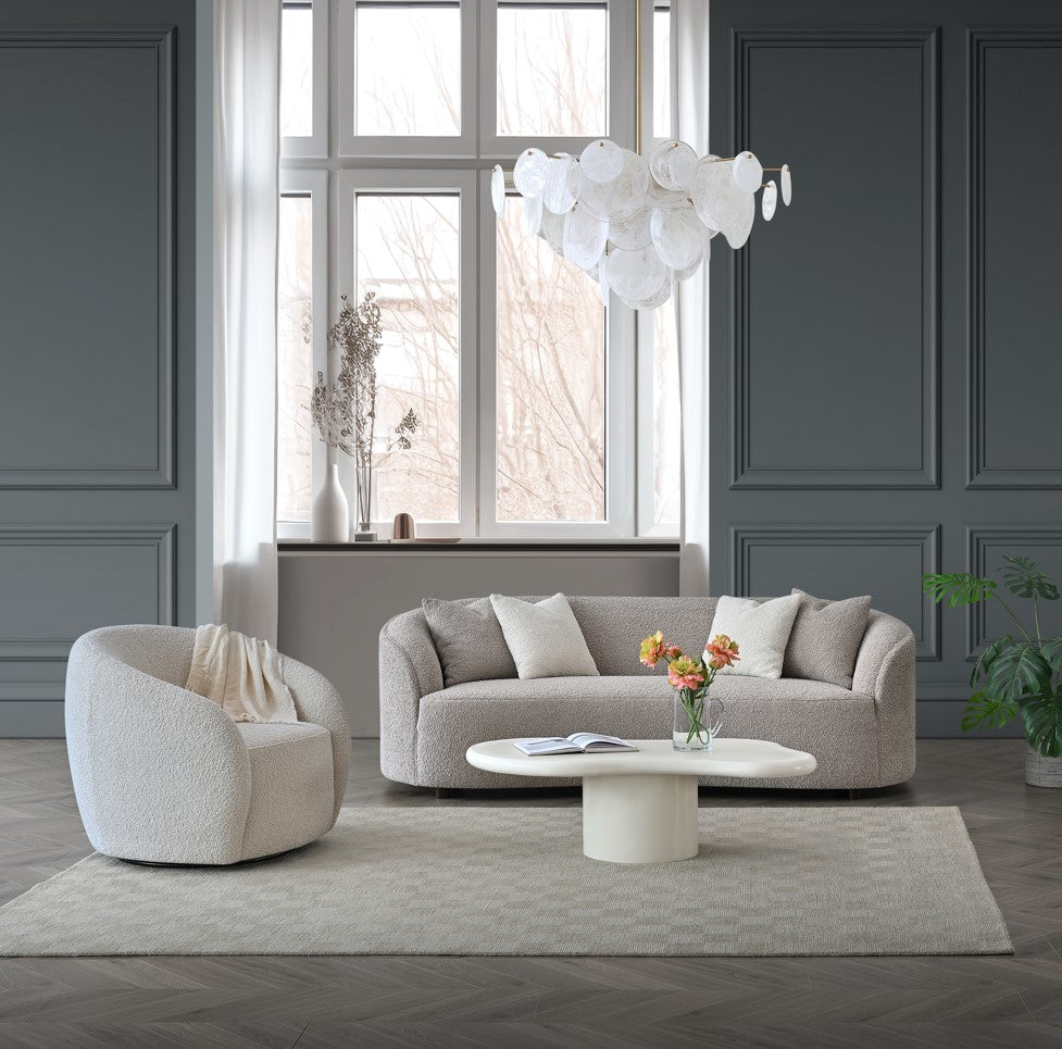 Aluxo Kira Teddy Koala Cream Boucle Swivel Armchair